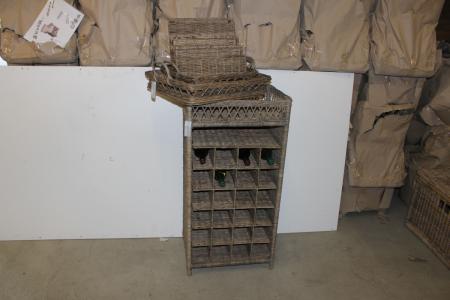 Set of wine rack without content with 24 rooms + 2 baskets and magazine holder.