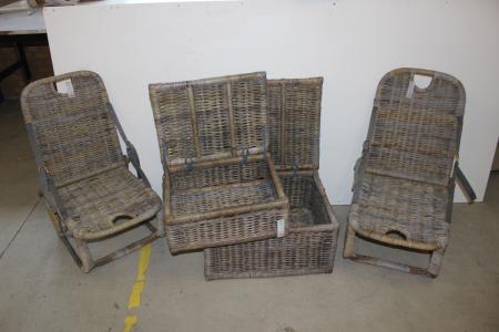 2 pcs beach chairs + 2 baskets with lids