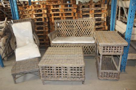 Garden Furniture set with 1 chair + stool, table, drinks table and sofa.