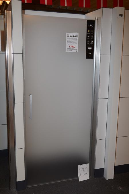 INR Linc model 2 shower door in matt glass. B: 89.5 x H: 200 cm goals are incl. Lister. Must be removed by the purchaser.