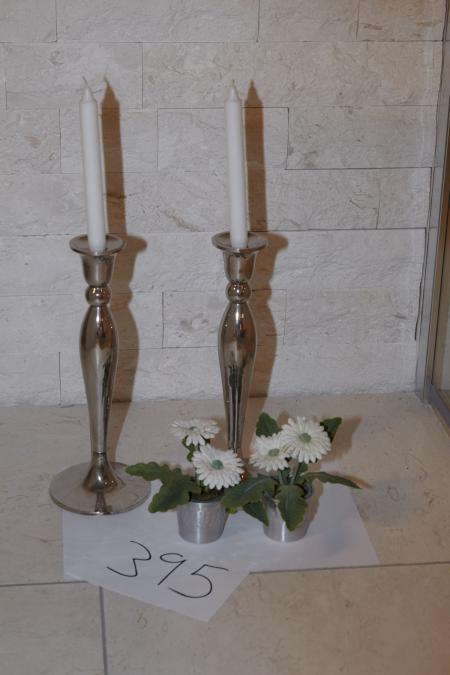 2 Stck. Kerzenständer, jetzt, hier, H 39 cm + 2. Kunstblumen
