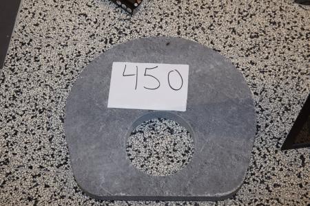 Wood stove plate of stone B: ca. 50 cm, L: ca. 47 cm, T: ca. 4.5 cm Hole Ø: ca. 18 cm