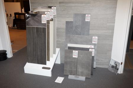 Exhibition Tiles in various widths and lengths. Exhibition racks and suspensions must be removed by the purchaser.
