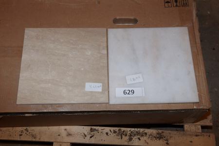 Floor tiles. Travertine filled and sanded 30,5x30,5 cm. Approximately 4.65 sqm. + Marble Imperial White 30,5x30,5 cm. Approximately 1.8 sqm.