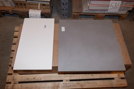 Floor tiles. Evolusion Gris Natural, str. 60x60 cm. Approximately 11.88 sqm. Matt white wall tile, size. 30x60 cm. Approximately 3.2 sqm.