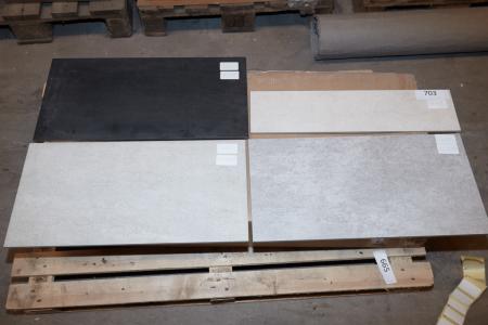 Floor tiles. Nova Bell Sabbia, str. 15x60 cm. About 4 sqm. City Grigio, str. 30x60 cm. About 4 sqm. Nova Bell Nero, str. 30x60 cm. About 5 sqm. Grigio Night, Law, str. 30x60 cm. About 4 sqm. + Small remnant of another type.