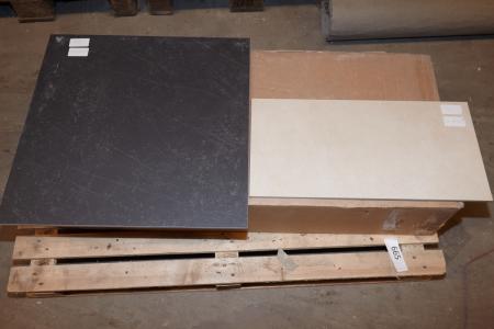 Floor tiles. Stone Audi, str. 30x60 cm. Approximately 12.96 sqm. Quarts Black, str. 60x60 cm. Approximately 10.08 sqm.