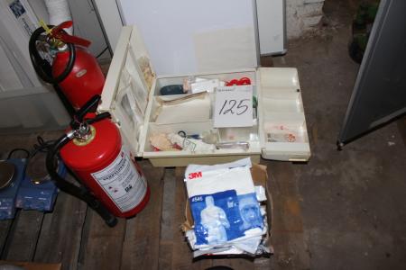 2 extinguisher + first aid cabinet + disposable suits