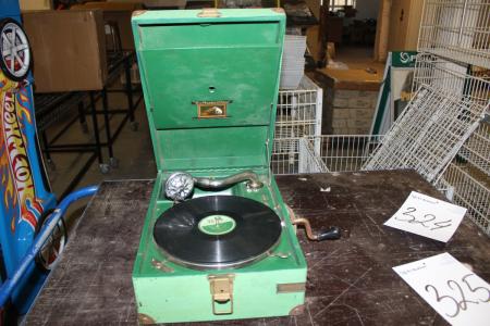 Old record player for 78 plates "His Masters Voice" in original wooden box Works!