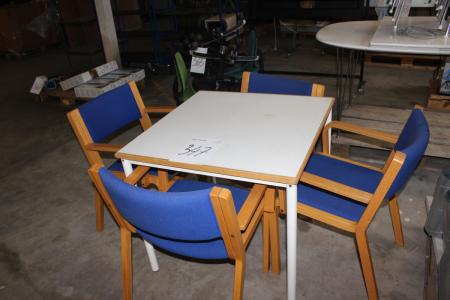 Square table with 4 chairs Magnus Olesen with blue fabric