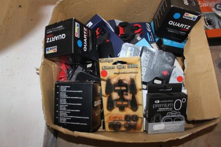 Box with various clipless pedals and accessories