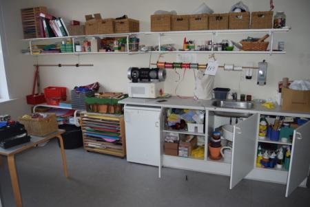 Everything on the wall, cabinets, table m. Content, various hobby materials, shelving with content