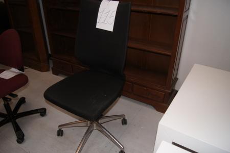 Used office chair in black fabric, with normal use wear.