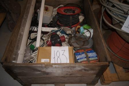 Pallet with various electric cables, drums, viewfinders, contacts, etc.