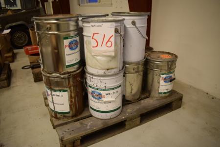 Approximately 210 L of water-based paint of different colors