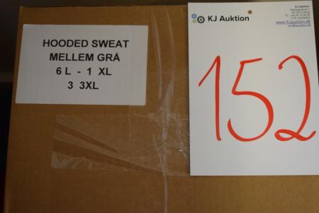Firmatøj uden tryk ubrugt: 10 stk.  Hooded  sweat , MELLEM GRÅ , 6 L - 1 XL - 3 3XL