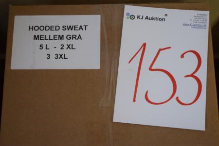 Firmatøj uden tryk ubrugt: 10 stk.  Hooded  sweat , MELLEM GRÅ , 5 L - 2 XL - 3 3XL