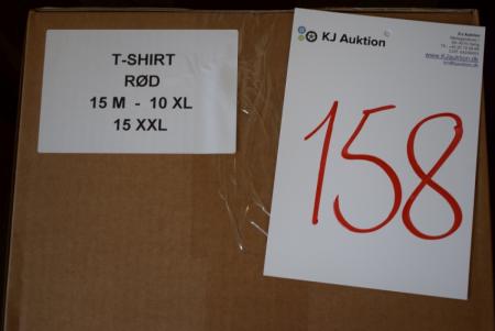 Firmatøj uden tryk ubrugt: 40 STK. T-shirt , rundhalset , RØD, 100% bomuld,  15 M - 10 XL - 15 XXL