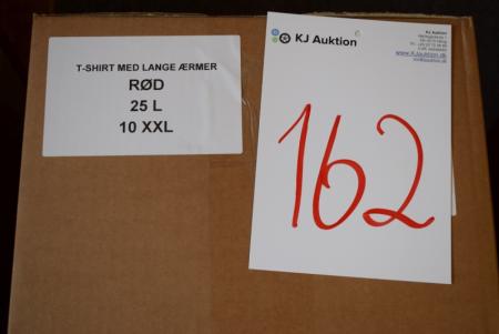 Firmatøj ohne Druck ungenutzt: 35 stk.T-Shirt mit langen Ärmeln, Rundhalsausschnitt, ROT, 100% Baumwolle. 25 L - 10 XXL