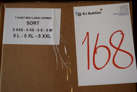 Firmatøj without pressure unused: 35 stk.T-shirt with long sleeves, Round neck, SORT, 100% cotton. 5 XXS - XS 5 - 5 S - 5 M - 5 L - 5 XL - 5 XXL