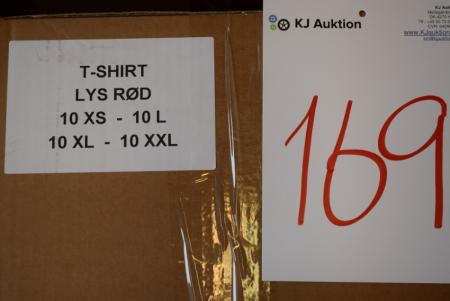 Firmatøj uden tryk ubrugt: 40 STK. T-shirt , rundhalset ,LYS RØD, 100% bomuld,  10 XS - 10 L - 10 XL - 10 XXL