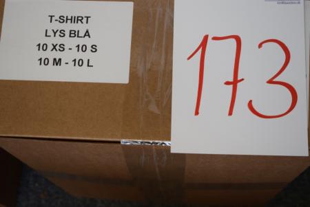 Firmatøj uden tryk ubrugt: 40 STK. T-shirt , rundhalset , LYS BLÅ , 100% bomuld,  10 XS - 10 S - 10 M - 10 L