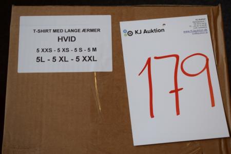 Firmatøj uden tryk ubrugt: 35 stk.T-shirt med lange ærmer, rundhalset, HVID, 100% bomuld . 5 XXS - 5 XS - 5 S - 5 M - 5 L - 5 XL - 5 XXL 