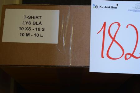 Firmatøj uden tryk ubrugt: 40 STK. T-shirt , rundhalset , LYS BLÅ , 100% bomuld,  10 XS - 10 S - 10 M - 10 L 