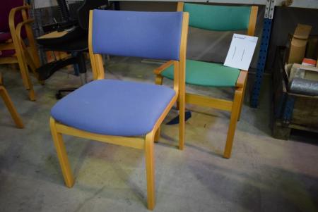 2 stk. stole, blå og grøn stof, stel af bøg