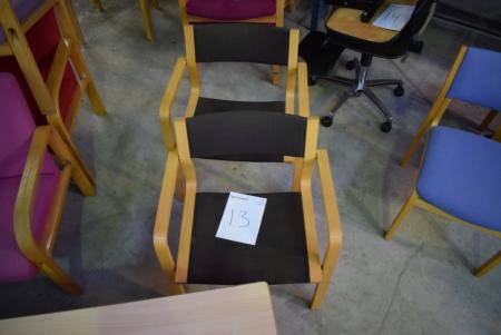 2 stk. stole, brun stof, stel af bøg