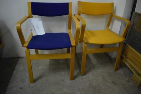 2 pcs. chairs, yellow and blue fabric, beech frame
