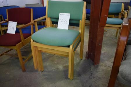 3 pieces. chairs, green fabric, beech frame