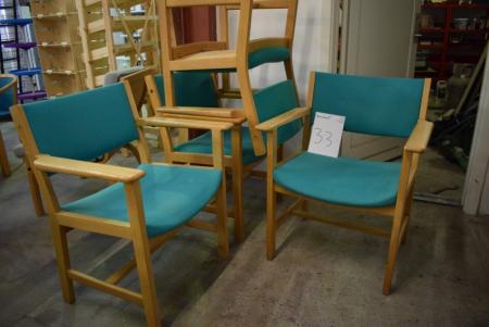 4 pcs. chairs, turquoise fabric, oak frame