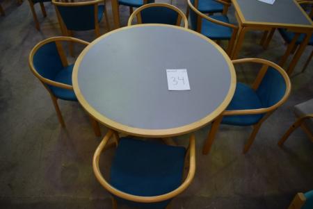 Bord Ø120 cm + 4 stk. dansk designet stole,  Magnus Olesen