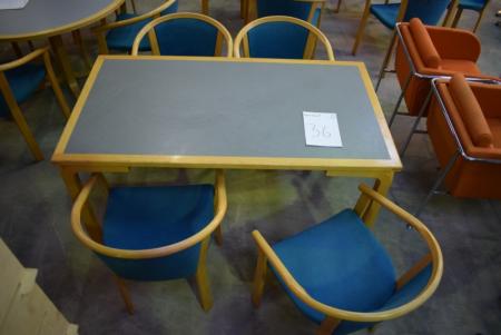 Table B 75 x L 138 cm + 4 chairs, Danish design, Magnus Olesen