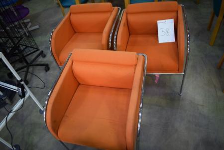 3-tlg. Stühle, orange Stoff, Gestell Chrom