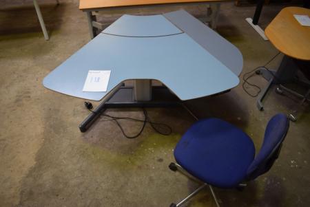 Hæve/sænkebord 129 x 113 cm + kontorstol