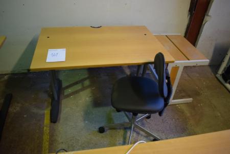 Skrivebord 120 x 80 cm + lille sidebord og kontorstol
