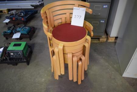 6 stk. stole, rødt stof, stel af bøg