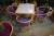 Table 75 x 75 cm + 3 chairs, Danish design, Magnus Olesen, purple fabric, beech frame