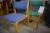 2 stk. stole, blå og grøn stof, stel af bøg
