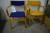 2 stk. stole, gul og blå stof, stel af bøg 
