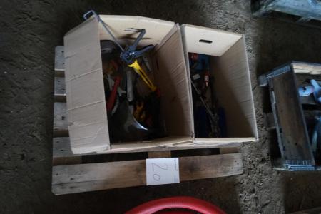 2 boxes with assorted hand tools.