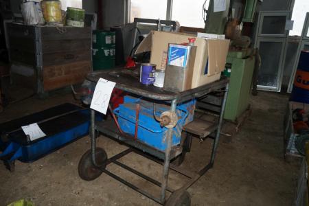 Trolley with 3 tool boxes with content + box with air filters.