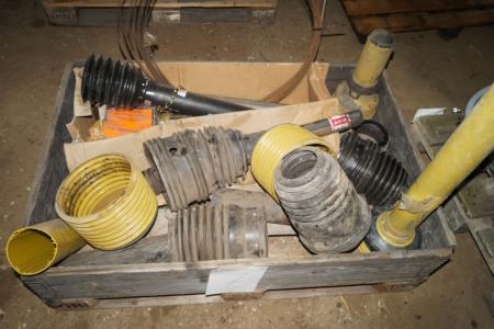 Pallet with different parts for agricultural machinery, beacon, pto shafts,