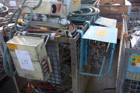 (2) wire cages with clean air equipment, air hoses, cables and more
