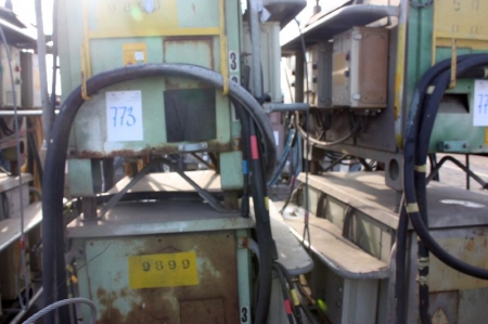 Welding rectifiers, AGA, (6) units, 100-700 Amps. Controls and cables. On steel stillage