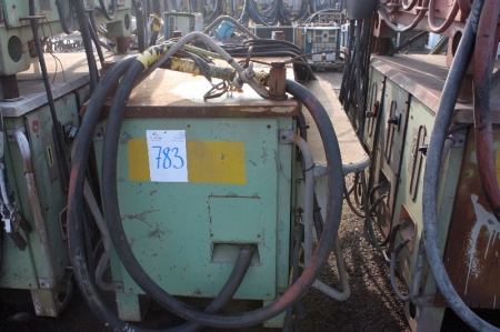Welding rectifiers, AGA, (3) units, 100-700 Amps. Controls and cables. On steel stillage