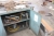 Steel cabinet and wooden box with hydraulic machine jacks