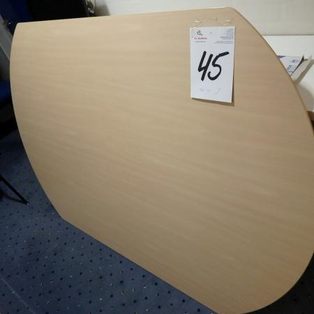 Elipseformet bord birk 179 x 120 cm. 4 demonterede ben, 6 stole med blå stof